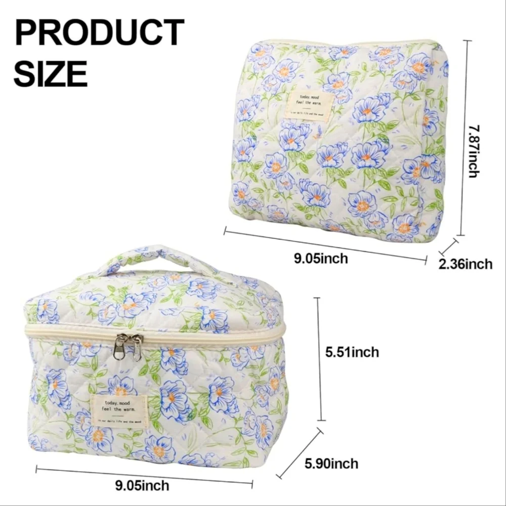 2pc Quilted Floral Makeup&Travel Bag Set - Picture 3 of 6